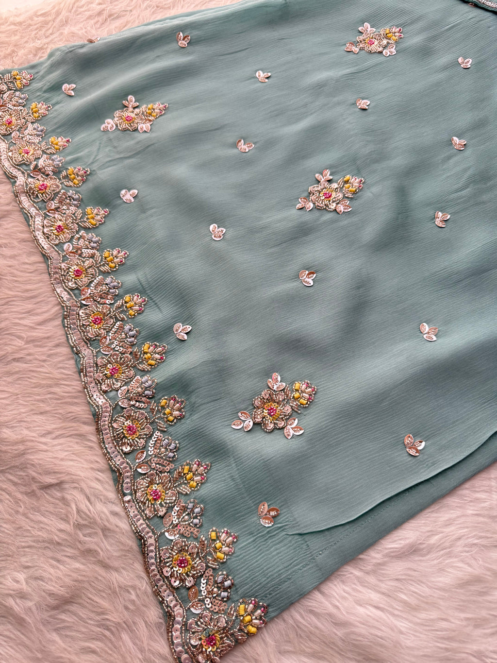 Sky Blue  Designer Embroidered Ethnic Kurta Set with Palazzo &  Dupatta