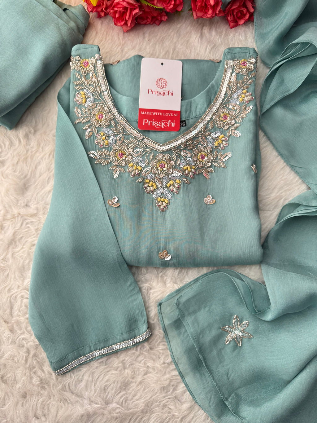 Sky Blue  Designer Embroidered Ethnic Kurta Set with Palazzo &  Dupatta