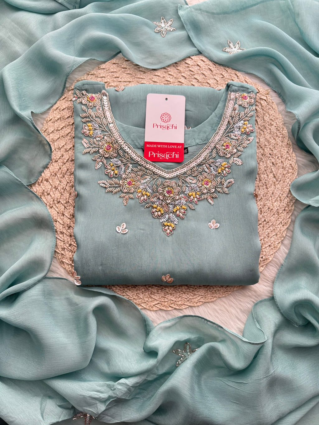 Sky Blue  Designer Embroidered Ethnic Kurta Set with Palazzo &  Dupatta