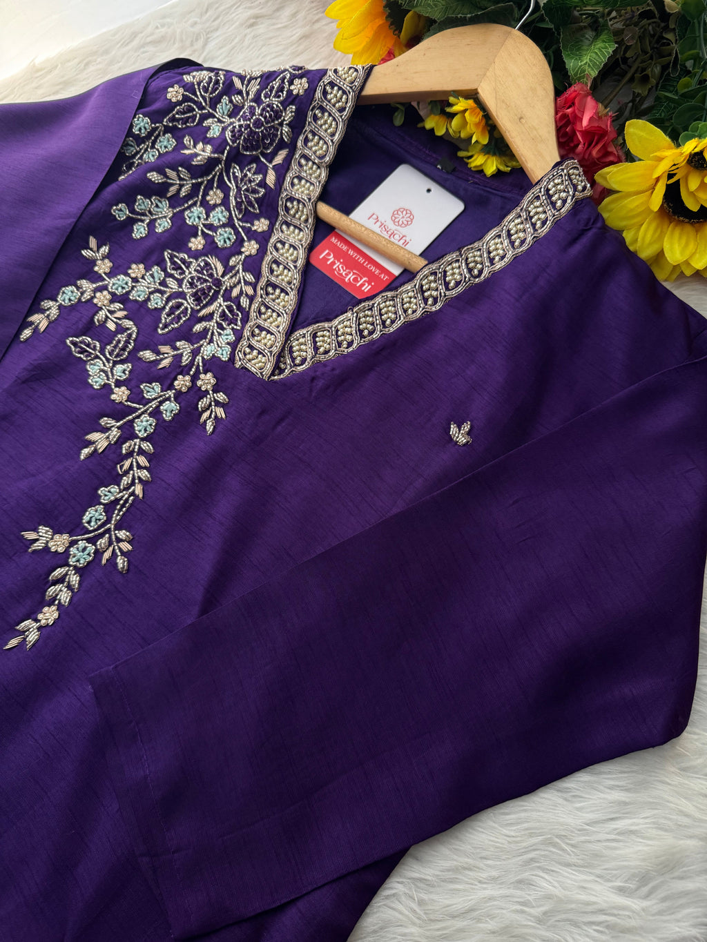 Purple Designer Ethnic Embroidered Kurta Set with Dupatta & Pants