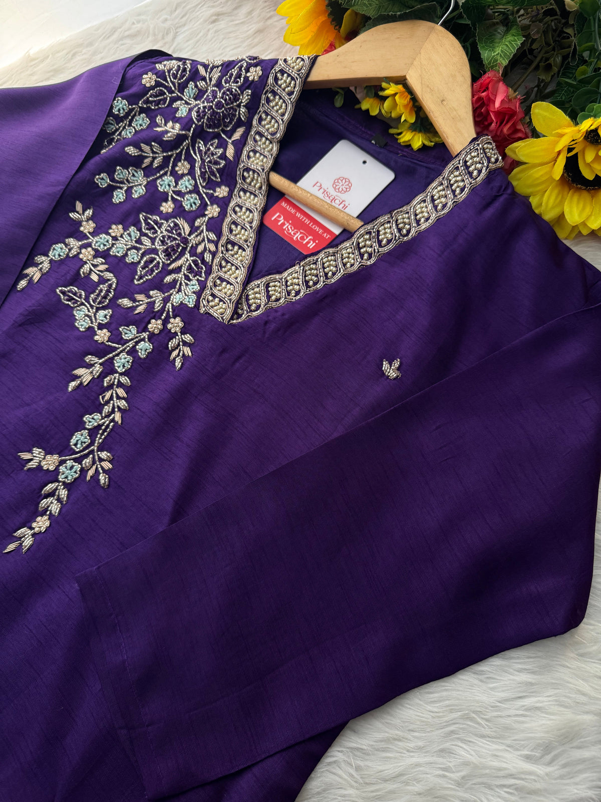Purple Designer Ethnic Embroidered Kurta Set with Dupatta & Pants