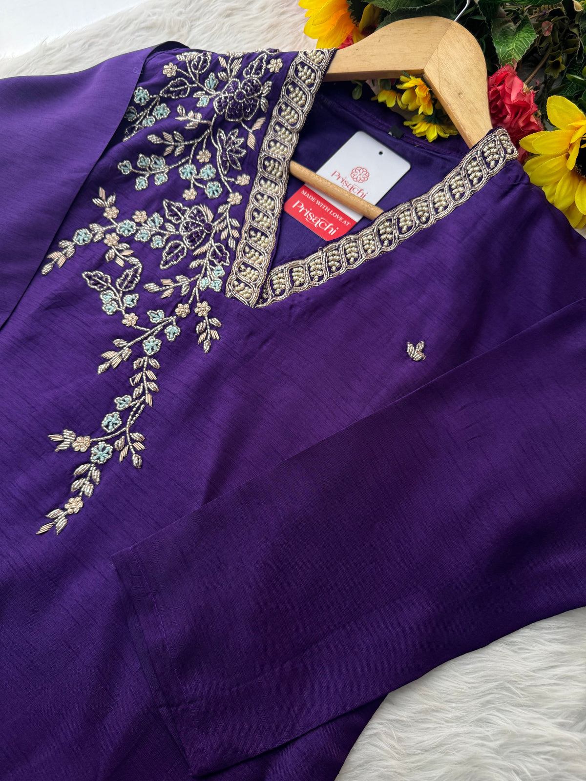 Purple Designer Ethnic Embroidered Kurta Set with Dupatta & Pants