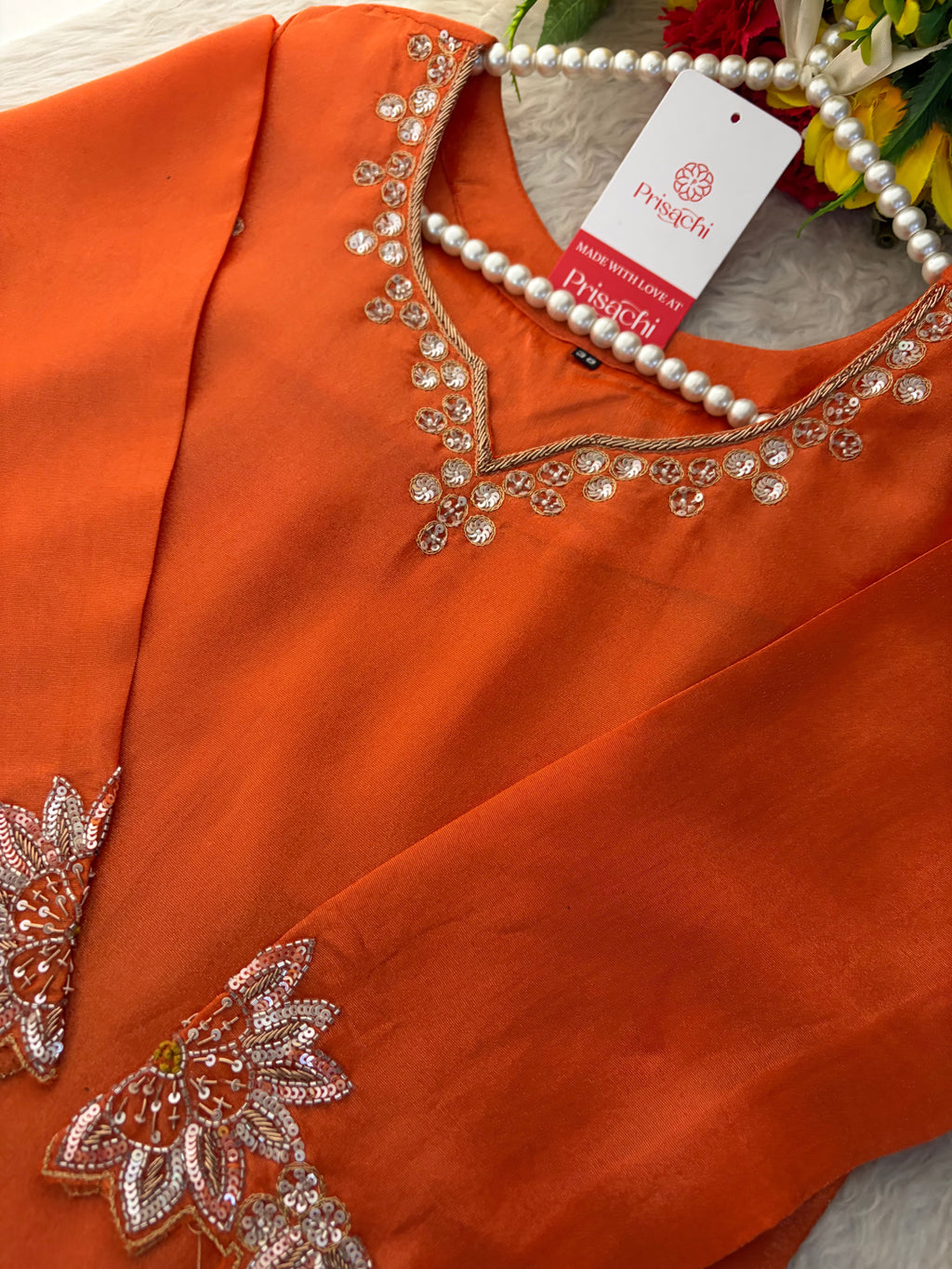 Orange Zardozi Embroidered Kurta Set for Women with Dupatta & Flared Pants | Designer Ethnic Suit Set