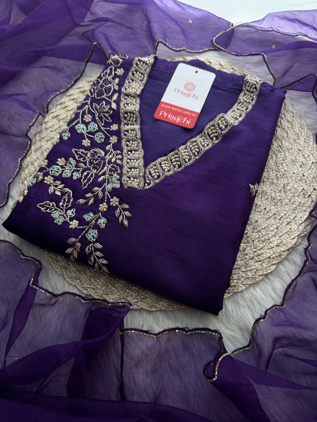 Purple Designer Ethnic Embroidered Kurta Set with Dupatta & Pants