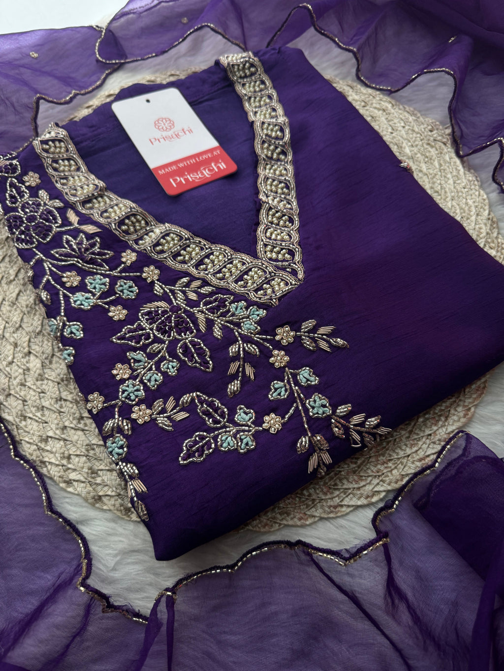 Purple Designer Ethnic Embroidered Kurta Set with Dupatta & Pants