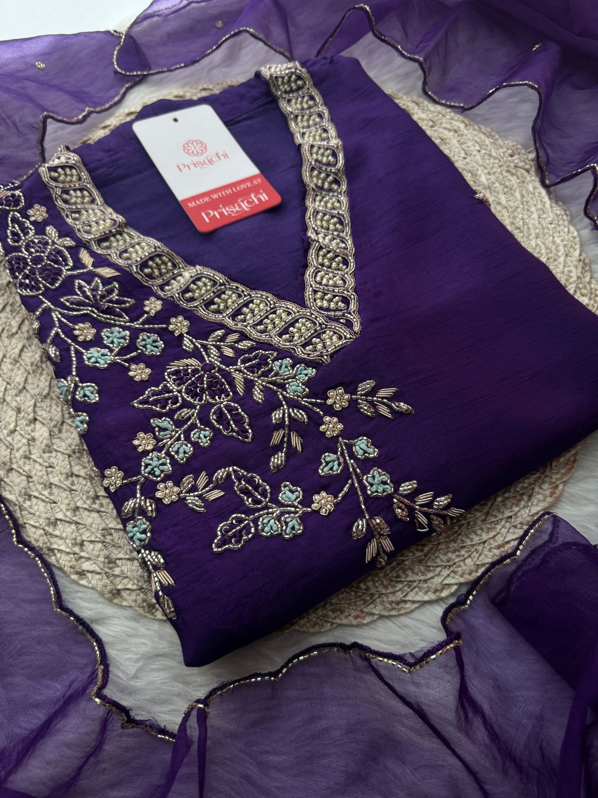 Purple Designer Ethnic Embroidered Kurta Set with Dupatta & Pants