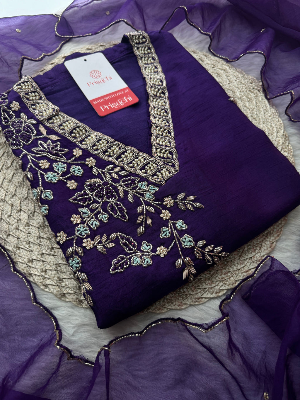 Purple Designer Ethnic Embroidered Kurta Set with Dupatta & Pants