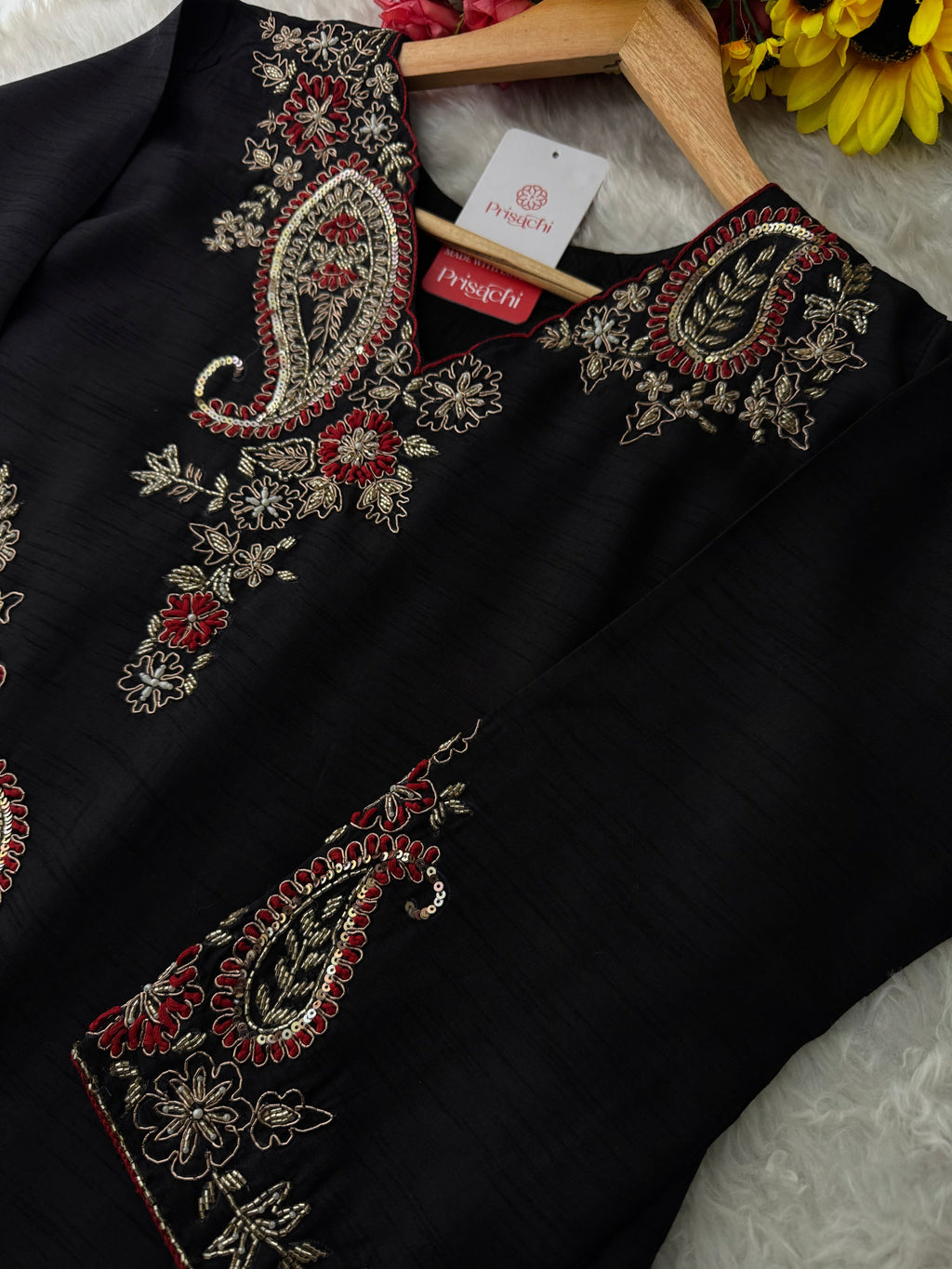Black Embroidered Ethnic Kurta Set for Women with Pants & Dupatta