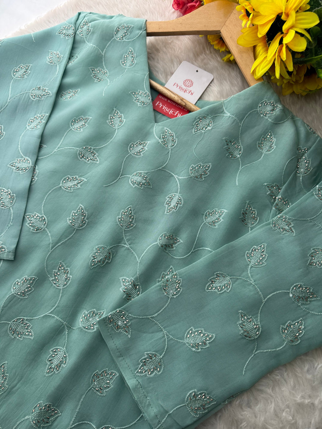 Sky Blue Embroidered Kurta Set with Pants and Dupatta – Elegant Ethnic Wear