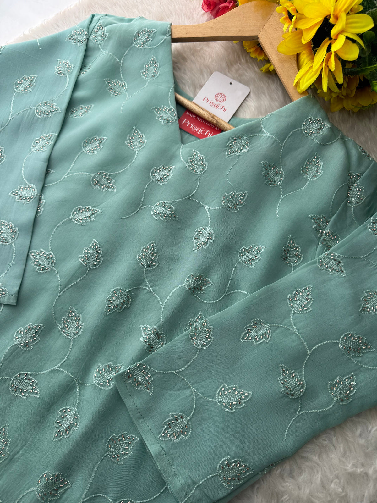 Sky Blue Embroidered Kurta Set with Pants and Dupatta – Elegant Ethnic Wear