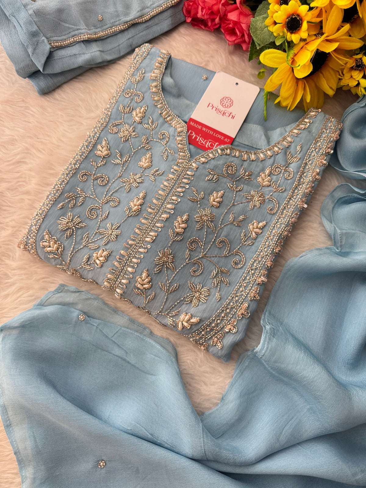 Embroidered Ethnic Kurti Sharara Suit Set with Dupatta for Women