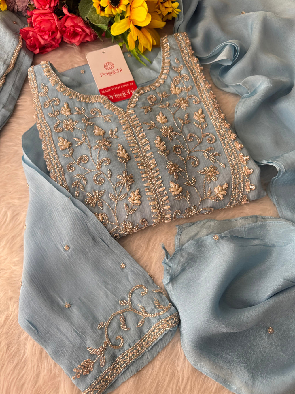 Embroidered Ethnic Kurti Sharara Suit Set with Dupatta for Women