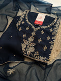 Navy Blue Embroidered Ethnic Kurta Set with Pants & Dupatta