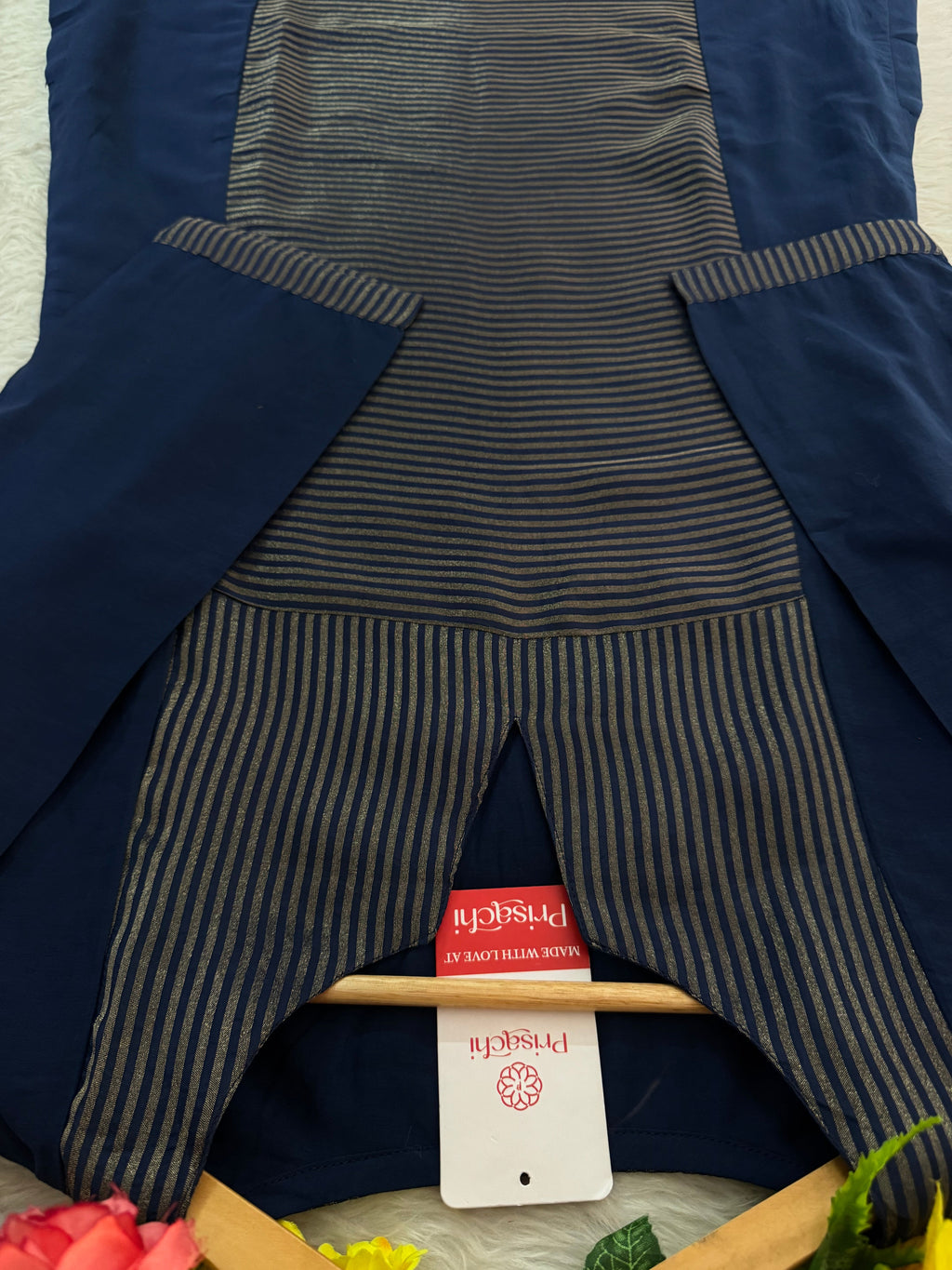 Navy Blue Ethnic Kurti Set for Women with Pants and Dupatta