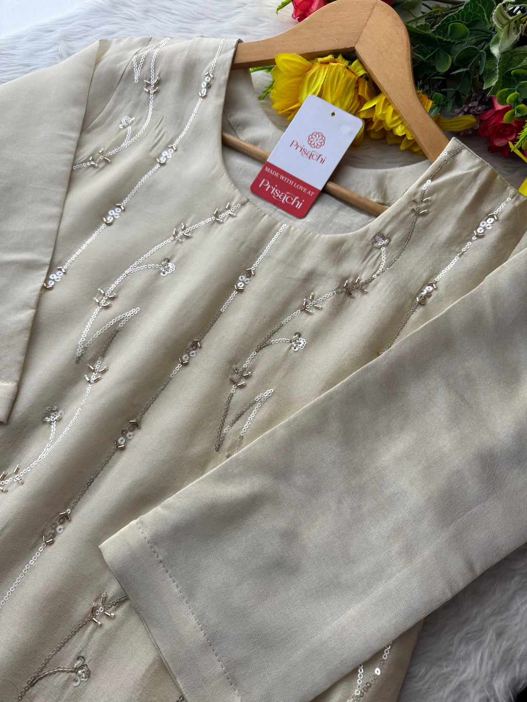 Prisachi Off-White Embroidered Kurta Set for Women with Pants & Dupatta