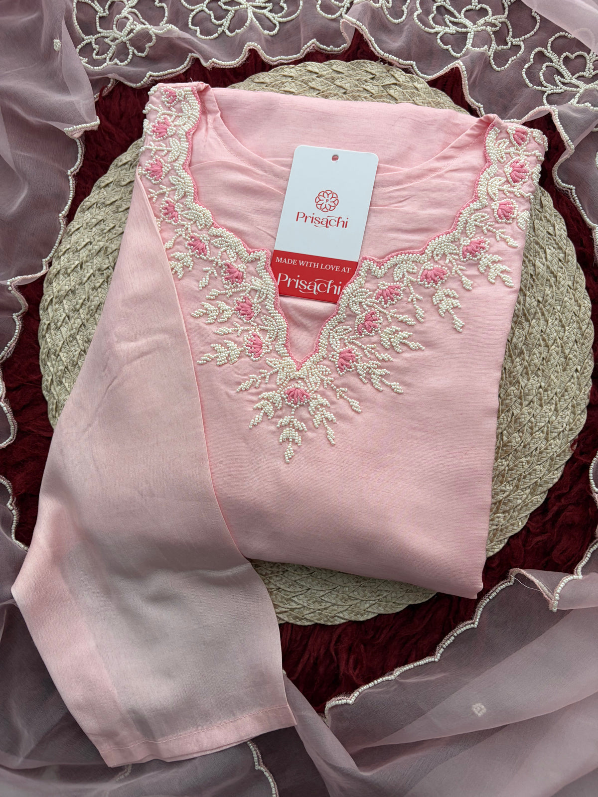 Baby Pink Embroidered Ethnic Kurta set with Pants and Dupatta For Women's | Festive Traditional Suit Set