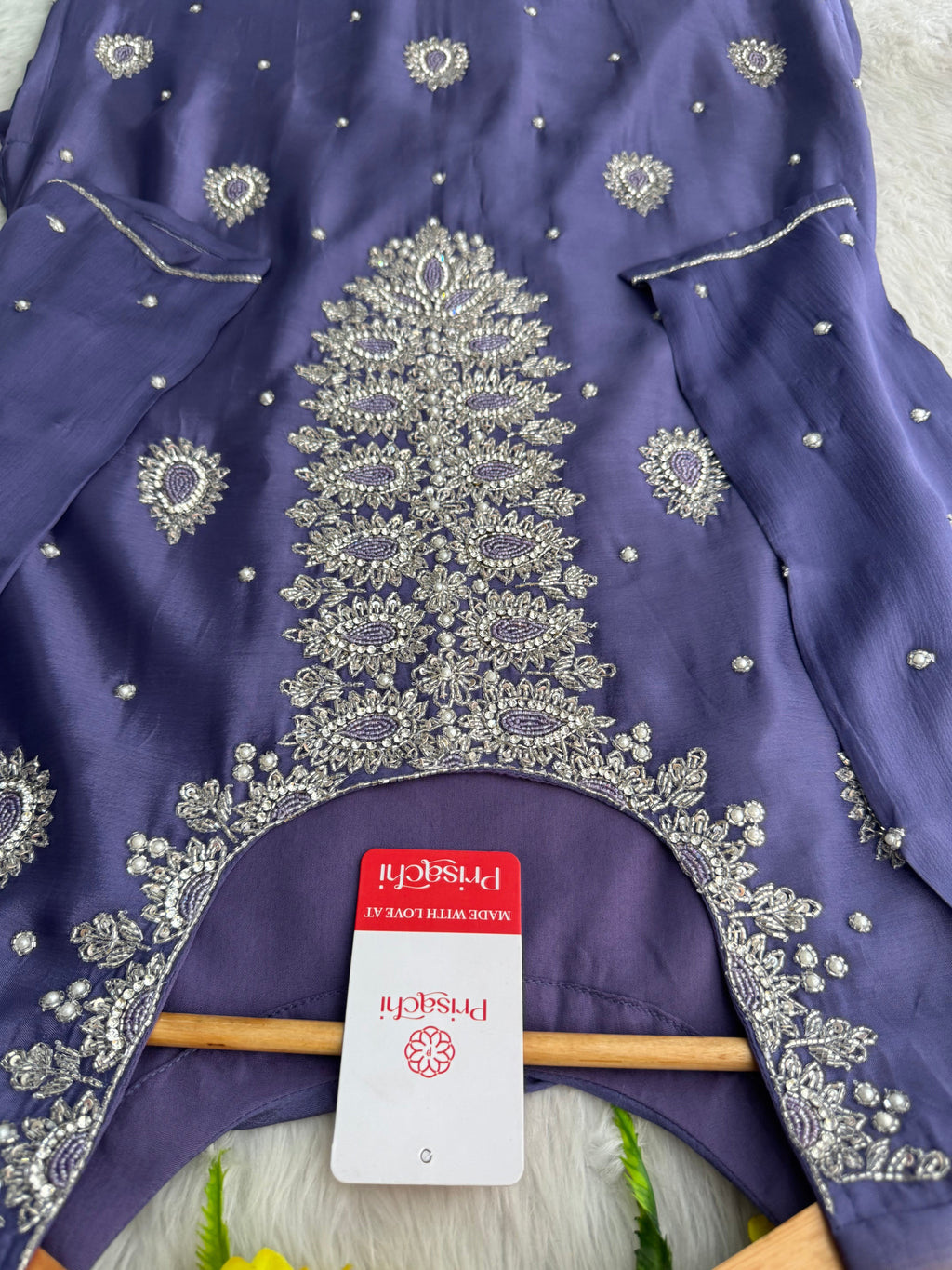 Lavender Embroidered Sharara Suit Set with Handwork Kurta & Dupatta