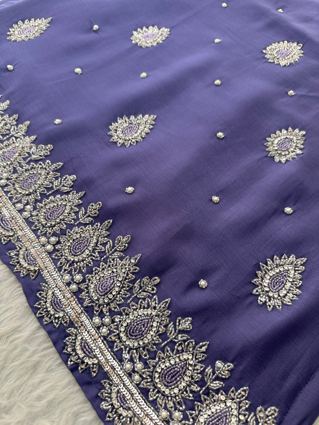 Lavender Embroidered Sharara Suit Set with Handwork Kurta & Dupatta