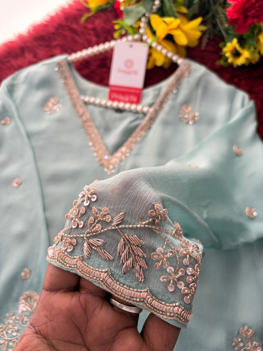 Sky Blue Zardozi Embroidered Kurti Set with Sharara And Dupatta | Festive & Wedding Ethnic Suit Set