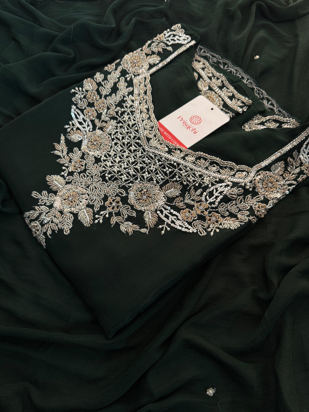 Dark Green Embroidered Kurti Sharara Suit Set with Dupatta for Women