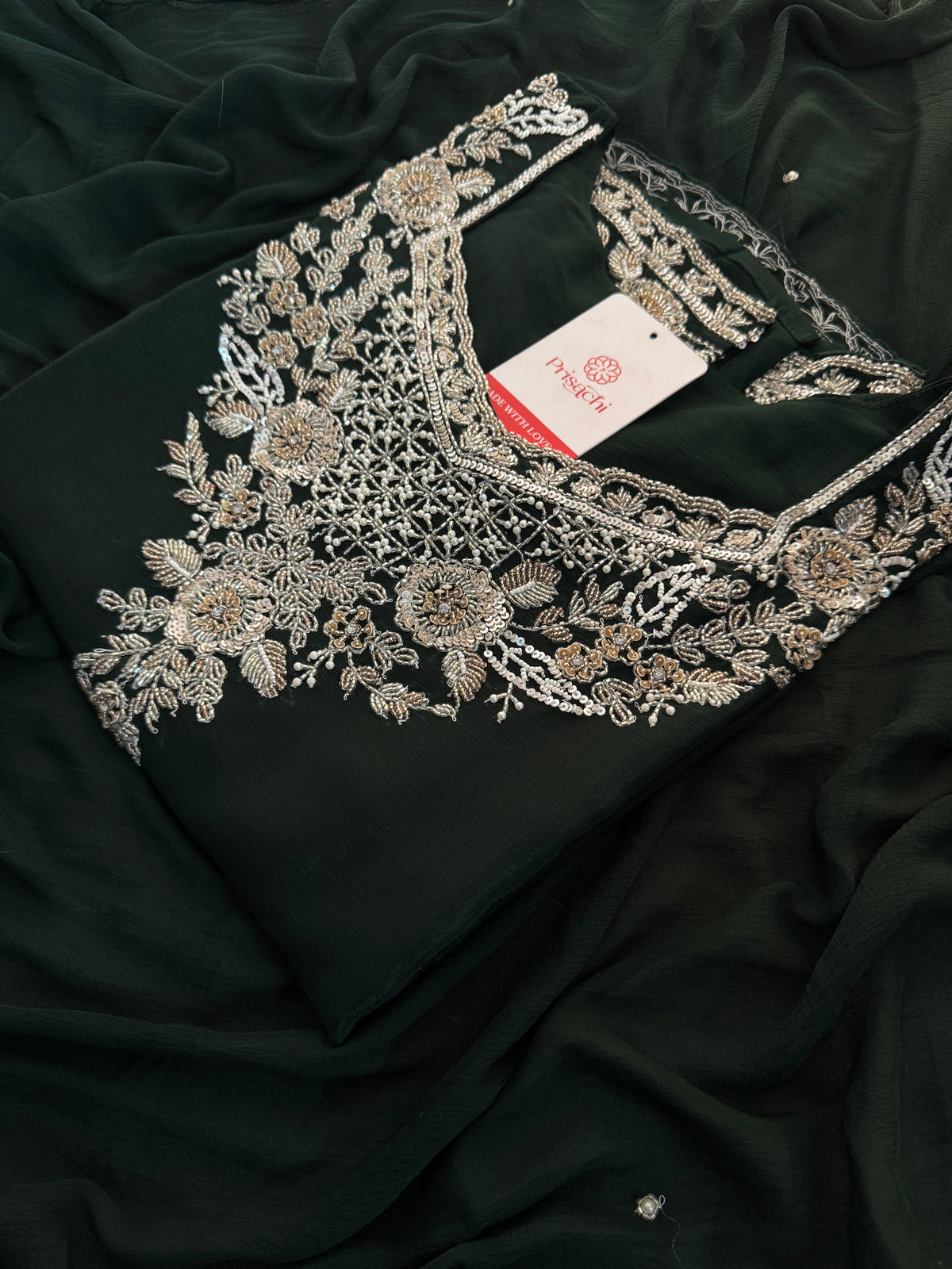 Dark Green Embroidered Kurti Sharara Suit Set with Dupatta for Women