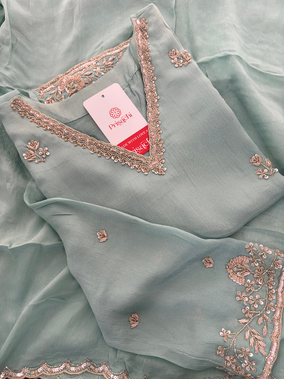 Sky Blue Zardozi Embroidered Kurti Set with Sharara And Dupatta | Festive & Wedding Ethnic Suit Set