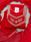 Red Zardozi Embroidered Ethnic A-Line kurta set with dupatta and Pants | Traditional Festive Suit