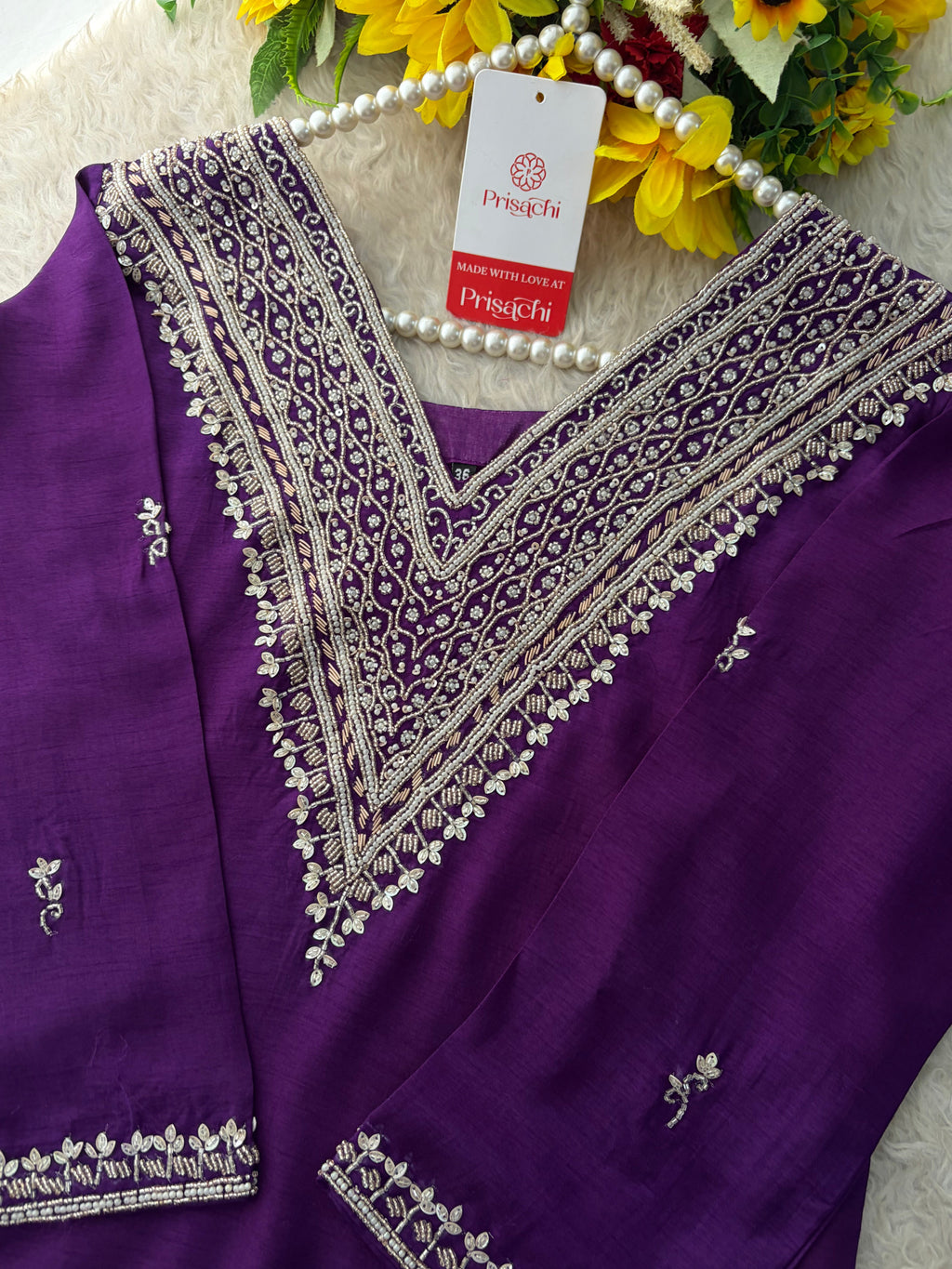 Purple Zardozi Embroidered Kurta Set for Women with Pants & Dupatta | Festive Ethnic wear