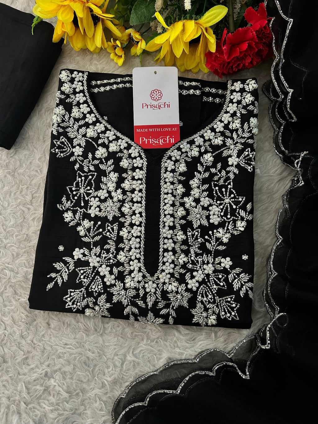 Black Designer Zardozi Embroidered Kurta Set with Pants & Dupatta| Ethnic Festive Wear