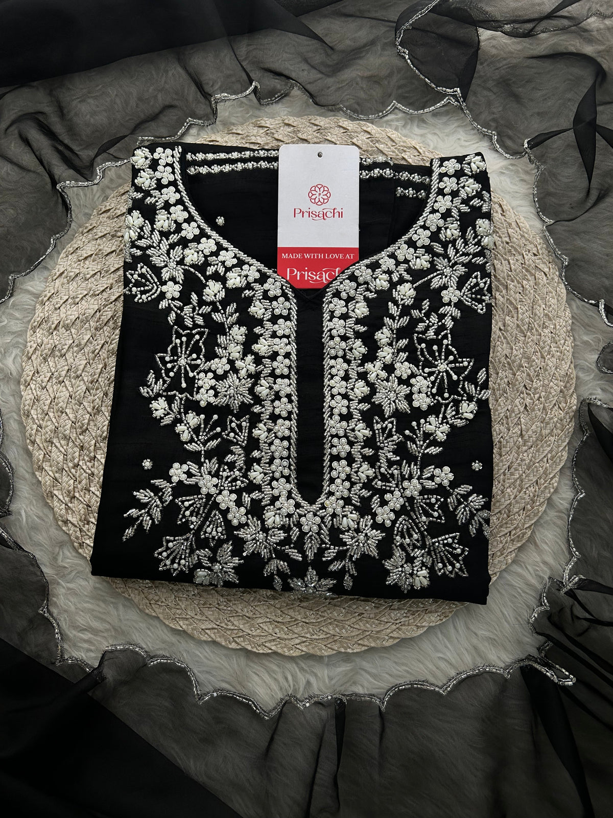 Black Designer Zardozi Embroidered Kurta Set with Pants & Dupatta| Ethnic Festive Wear