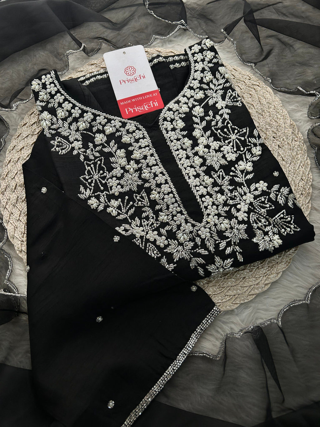 Black Designer Zardozi Embroidered Kurta Set with Pants & Dupatta| Ethnic Festive Wear