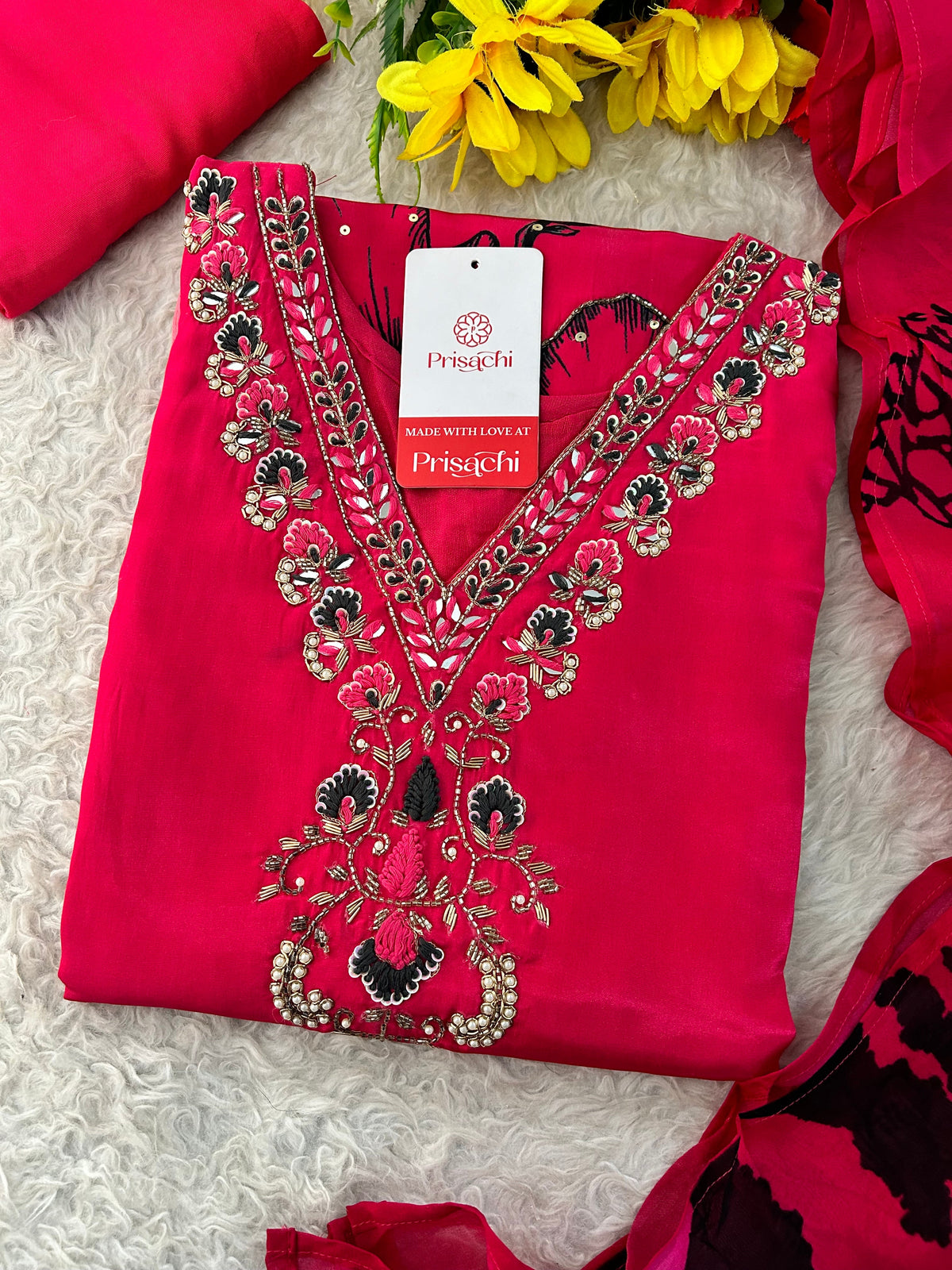 Pink Floral Printed Embroidered Kurta Set with Pants & Dupatta for Women | Designer Ethnic Suit