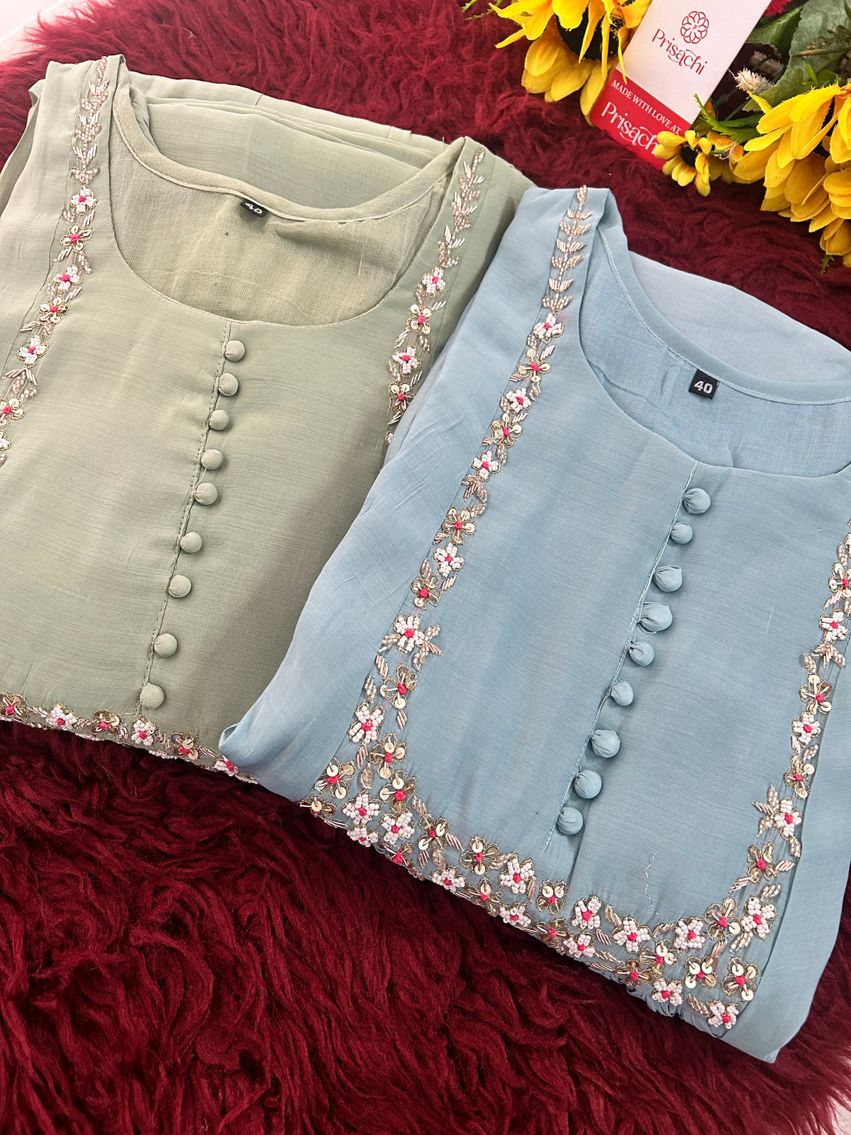 Blue Embroidered A-Line Ethnic Kurta Set with Dupatta & Pants