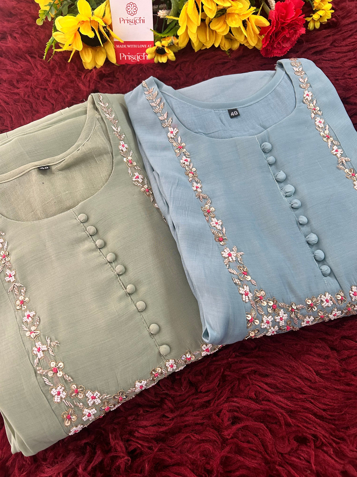 Blue Embroidered A-Line Ethnic Kurta Set with Dupatta & Pants