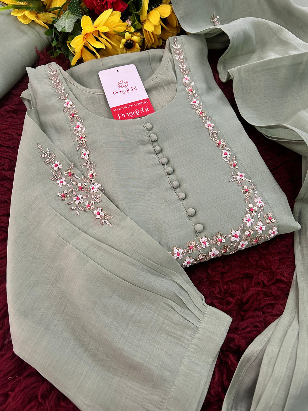 Blue Embroidered A-Line Ethnic Kurta Set with Dupatta & Pants