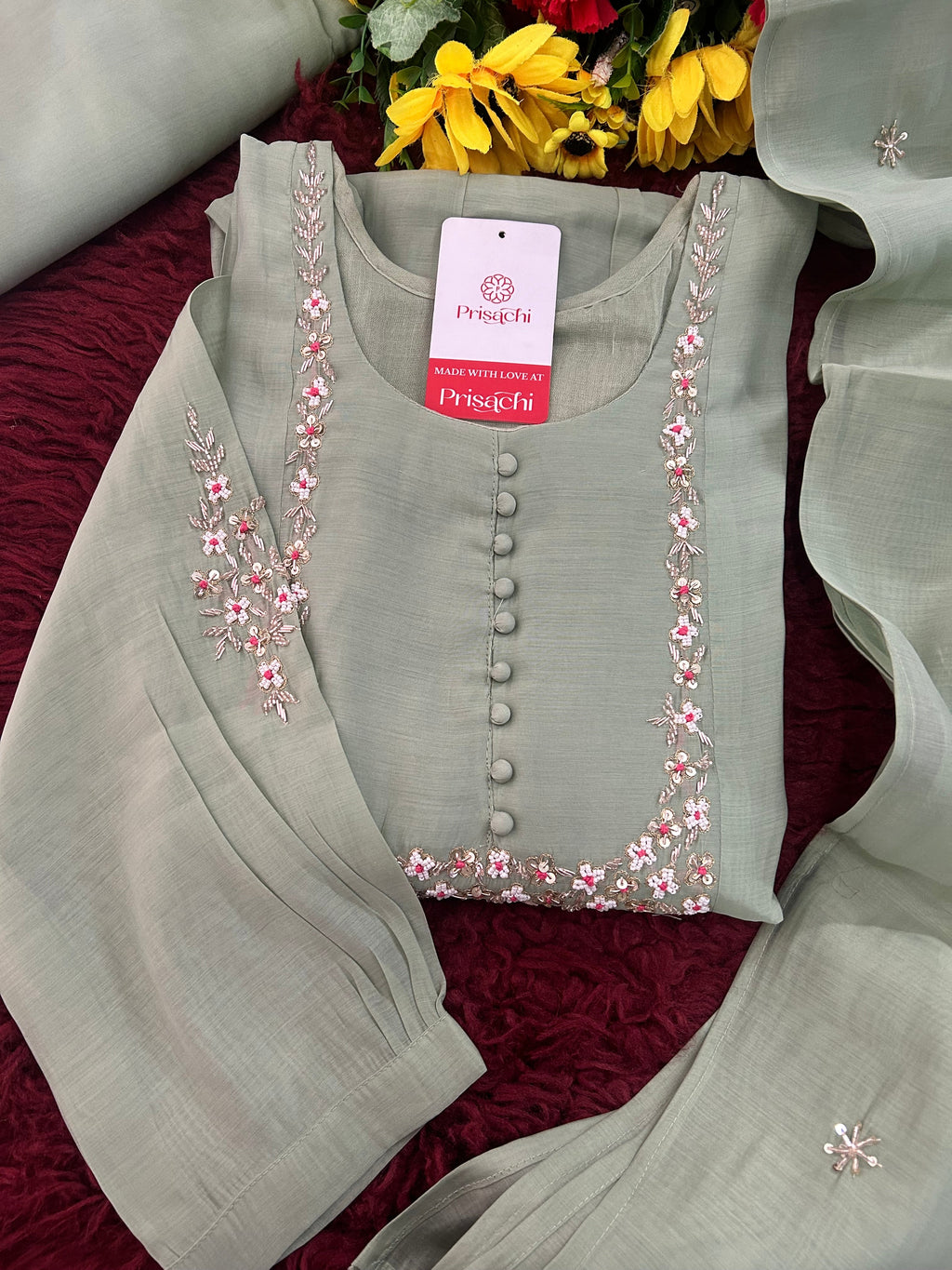 Blue Embroidered A-Line Ethnic Kurta Set with Dupatta & Pants