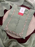 Pista Green Designer Embroidered A-Line Ethnic Kurta Set with Dupatta & Pants