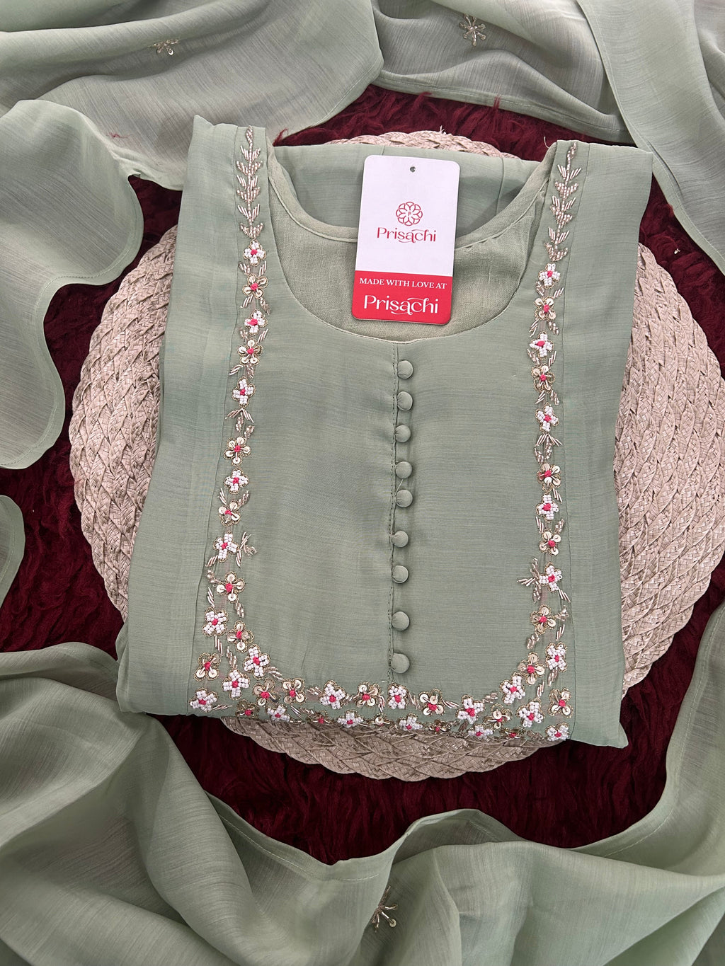 Blue Embroidered A-Line Ethnic Kurta Set with Dupatta & Pants