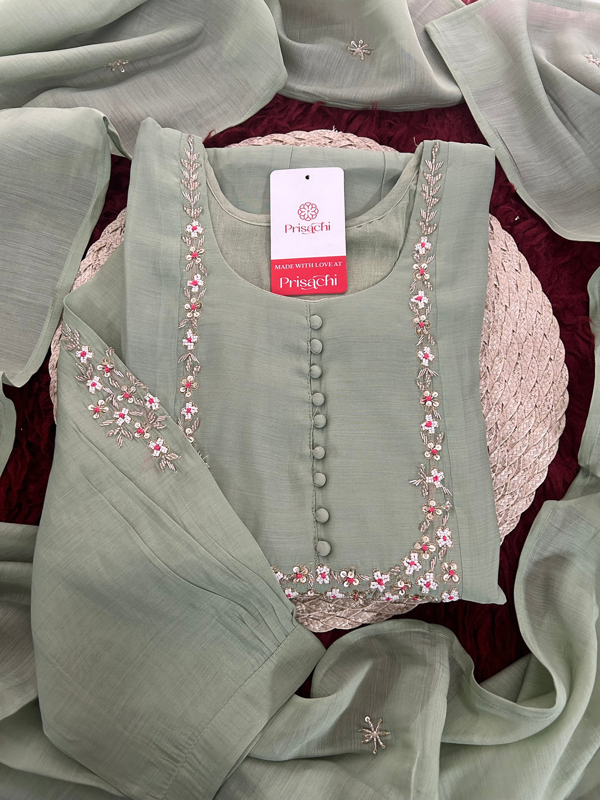 Blue Embroidered A-Line Ethnic Kurta Set with Dupatta & Pants