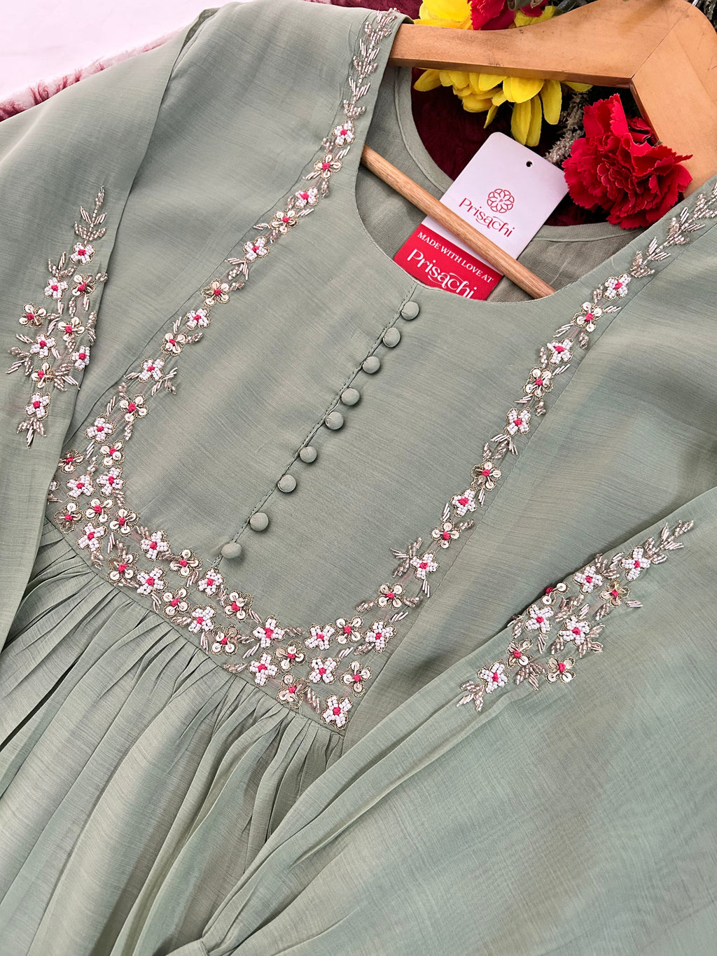 Blue Embroidered A-Line Ethnic Kurta Set with Dupatta & Pants