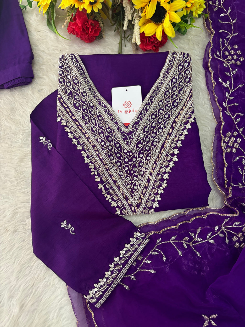 Pink Zardozi Embroidered Kurta Set for Women with Pants & Dupatta | Festive Ethnic wear