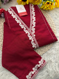 Red Short Straight Thread Embroidered Kurti for Women