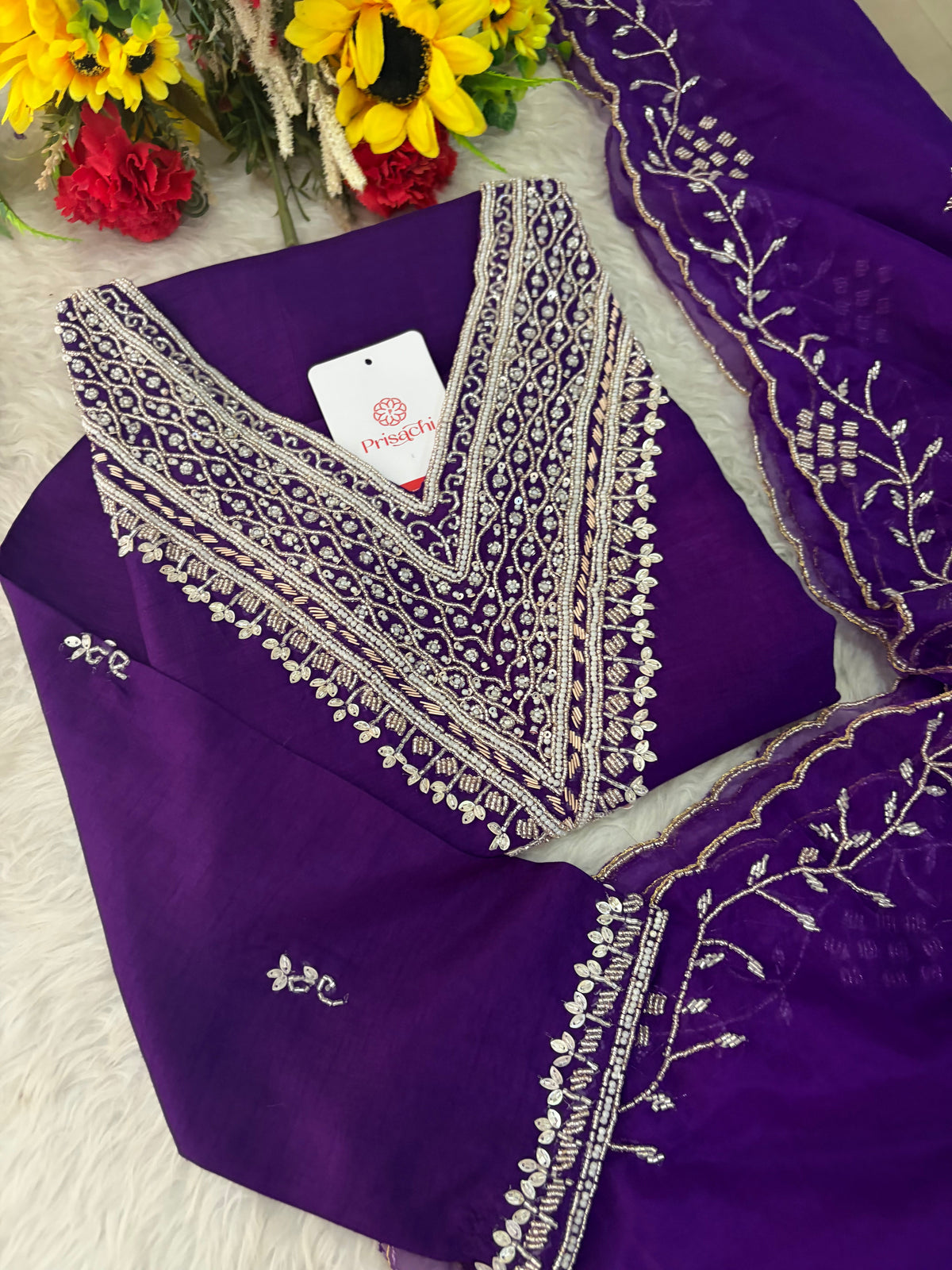 Pink Zardozi Embroidered Kurta Set for Women with Pants & Dupatta | Festive Ethnic wear
