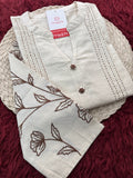 Off White Short Mandarin Collar Thread Embroidered Kurti for Women