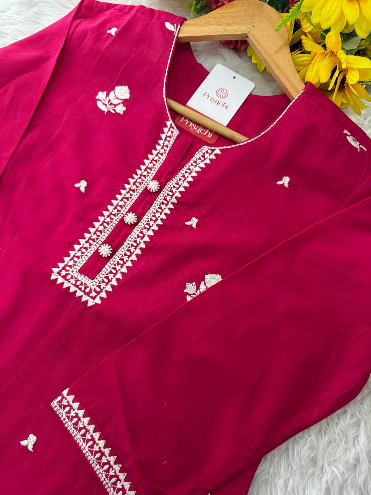 Pink Short Straight Thread Embroidered Kurti for Women