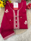 Pink Short Straight Thread Embroidered Kurti for Women