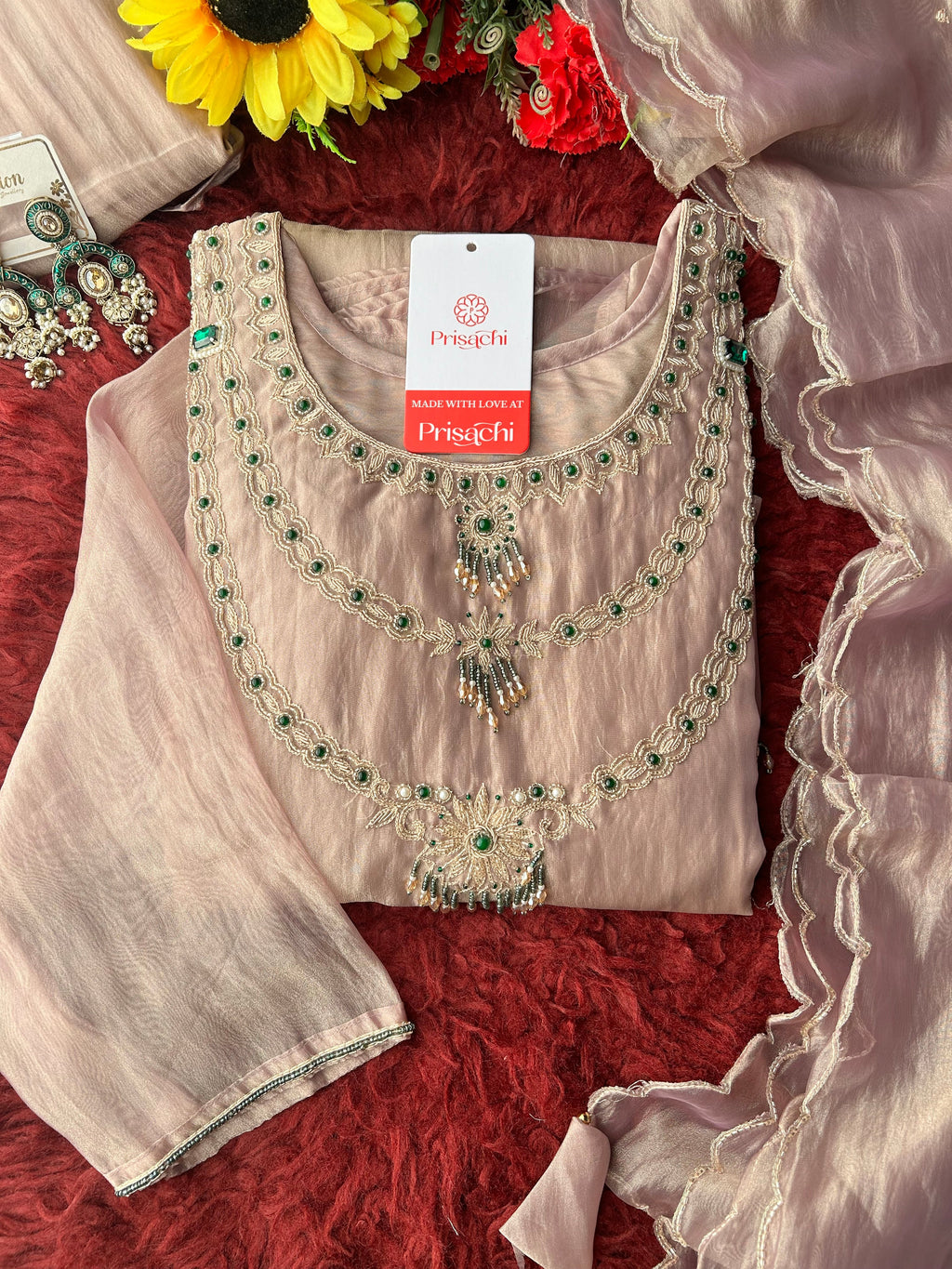 Sky Blue Zardozi Embroidered Ethnic A-Line Kurta Set for Women with Pants & Dupatta