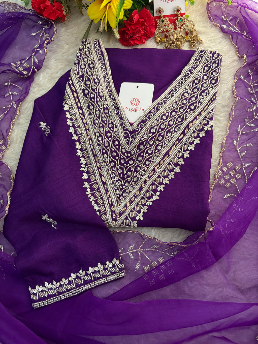 Pink Zardozi Embroidered Kurta Set for Women with Pants & Dupatta | Festive Ethnic wear