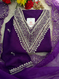 Purple Zardozi Embroidered Kurta Set for Women with Pants & Dupatta | Festive Ethnic wear
