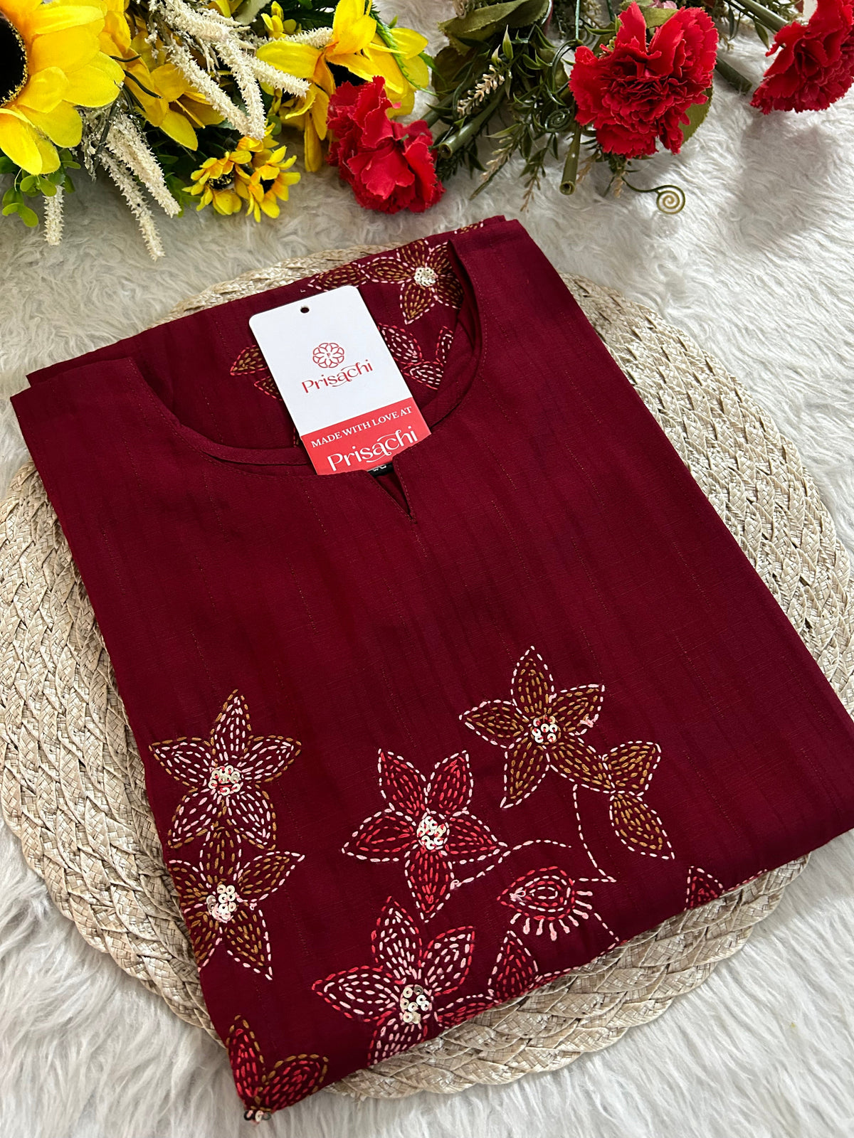 Maroon Straight Thread Embroidered Kurti for Women | Designer Ethnic Office & Casual Wear